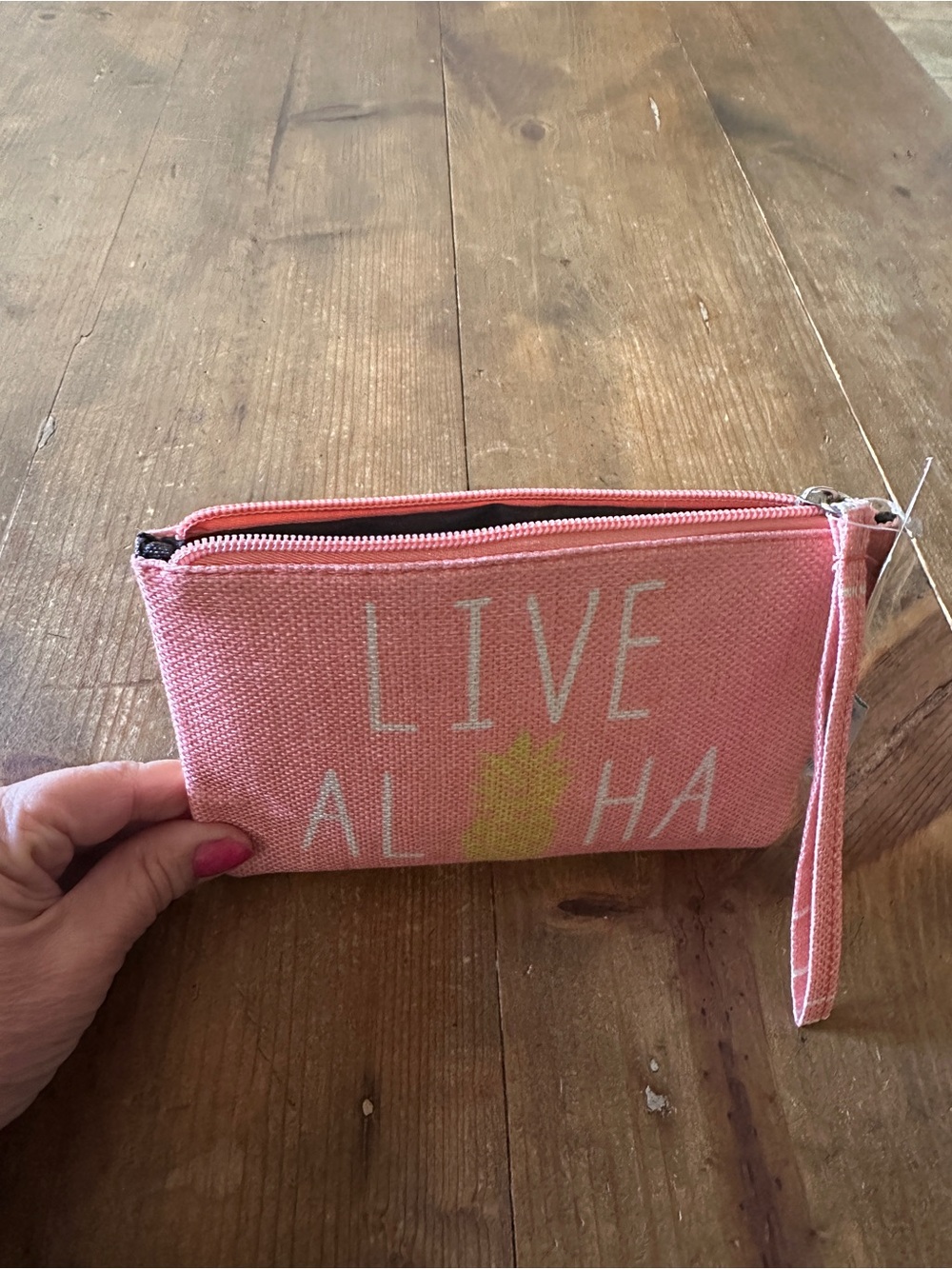 LIVE ALOHA Canvas Pink Wristlet Pouch